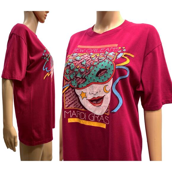 80s New Orleans MARDI GRAS GRAPHTEX T Shirt |1987 Single Stitch Mask Graphic - Picture 6 of 10
